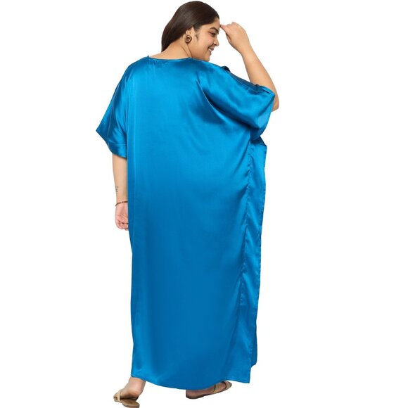 Gypsie Blu Satin Solid Plus Size Maxi Dress Stylish Caftan Dresses for Womens - Picture 6 of 6